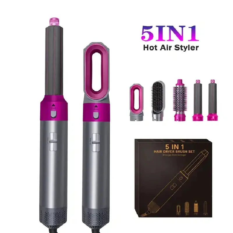 Secador de pelo 5 en 1, peine eléctrico para el cabello, cepillo rizador recto de iones negativos, secador de pelo, peine de aire, Kit de cepillo extraíble, herramienta.