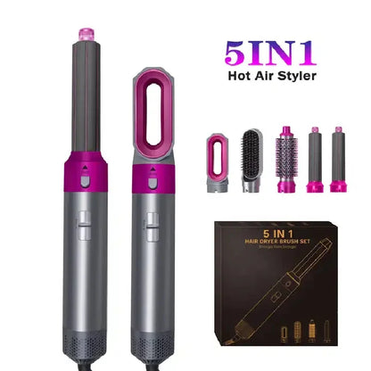 Secador de pelo 5 en 1, peine eléctrico para el cabello, cepillo rizador recto de iones negativos, secador de pelo, peine de aire, Kit de cepillo extraíble, herramienta.