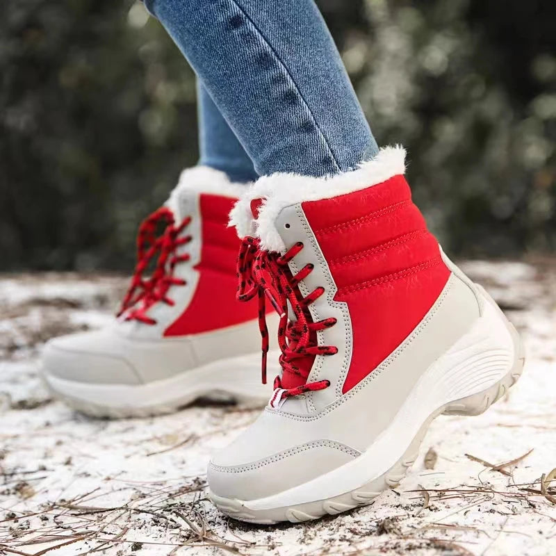 Botas de mujer, botas de tacón impermeables para invierno, botines de plataforma Tren, zapatos de nieve para mantener el calor, botas cortas de felpa para exteriores