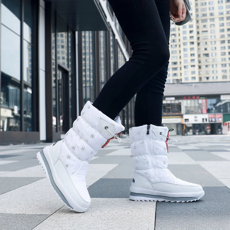 Botas de nieve cálidas a la moda para Mujer, Botas de invierno con plataforma, Botas antideslizantes impermeables, Botas de piel de felpa a media pantorrilla, Botas para Mujer