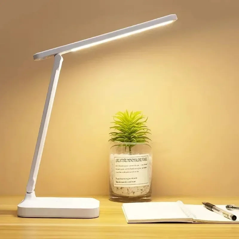LED Desk Lamp, Dimmable Touch Folding Table Lamp with USB, Calendar, Temperature Clock, Night Light for Study, Reading Lamp