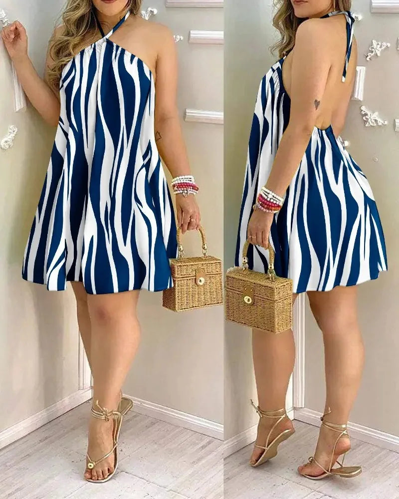 Vestido con cuello halter y estampado floral Vestido halter sin espalda bohemio para primavera y verano Ropa de mujer