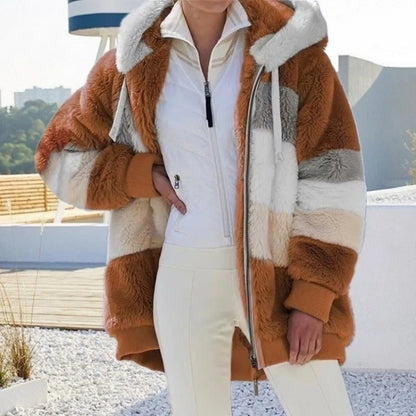 Chaqueta de gran tamaño para mujer, ropa de calle con capucha y bolsillo de felpa cálida, abrigo holgado para mujer, ropa femenina.