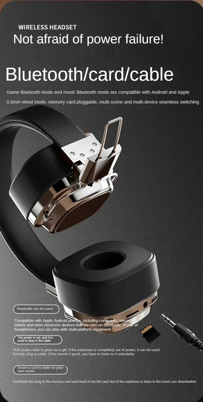 New 5.3 Wireless Bluetooth Foldable Headphones Gamer's Choice Retro Over-Ear Headphones DJ Stereo Sound Bluetooth