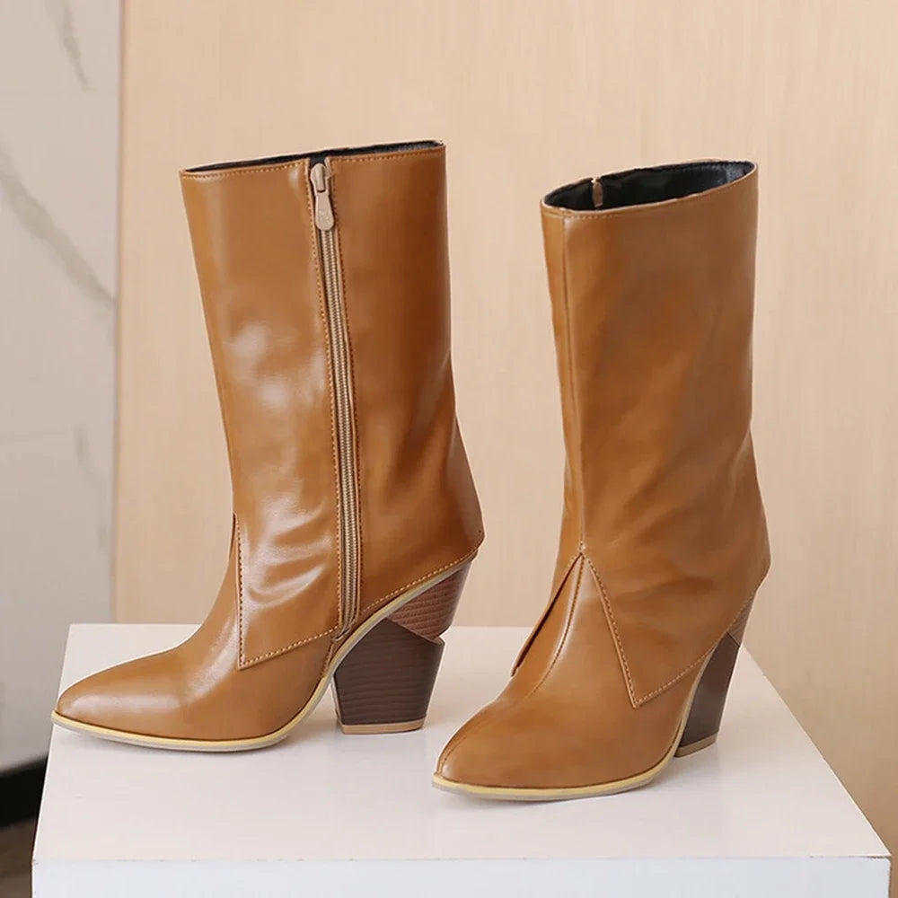 Botas De Mujer Botas De diseñador Mujer moda Sexy tacones altos puntiagudos cremallera lateral Botas cortas zapatos De plataforma talla grande 48 4005