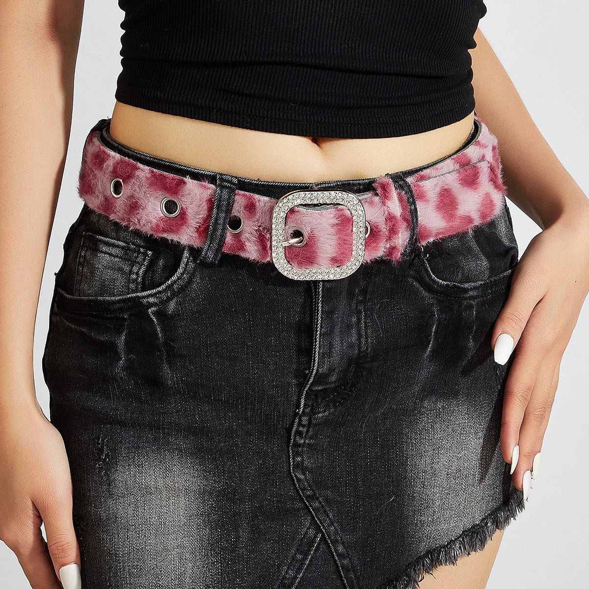 Women's Gothic Y2K Belts, Fashion Artificial Vivid Animal Leather Waistband, Hip Hop Punk Accessories, Pink Denim Waistband for Winter.