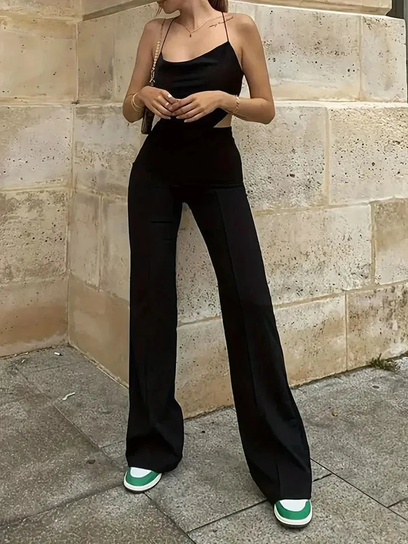 Women's Slim Fit Flared Pants, Solid Color Office Flared Pants, Spring and Autumn
