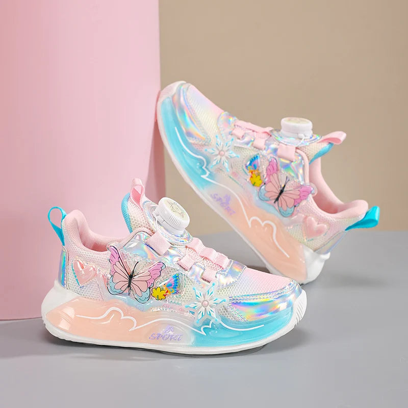 Cute Sneakers for Girls, Pink and Purple Butterfly Print Kids' Shoes, School Athletic Running Trainers, Girls' Sports Shoes