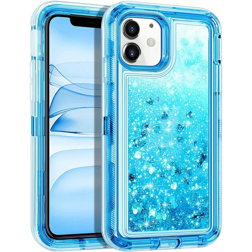 Luxury Dynamic Glitter Quicksand Case for iPhone 17 16 15 14 13 Pro Max X XSMAX XR SE 6 7 8 Plus, Heavy Shockproof Phone Cover