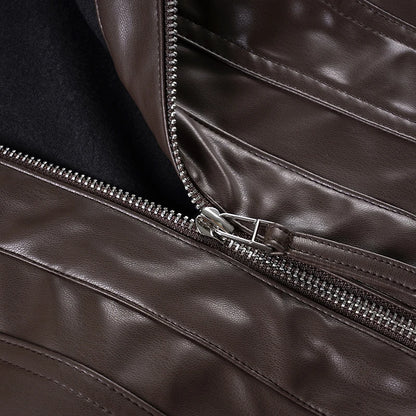 Chaqueta de cuero Pu estilo Safari con bolsillos ajustados, abrigos de manga larga con cremallera y cuello alto para mujer, ropa de calle Y2K para Otoño e Invierno 2025