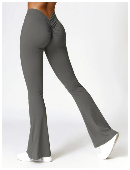 Women's V-shaped Yoga Pants, Flared Leggings, High-Waisted Wide-Leg Pants, Sports Flared Pants for Gym and Fitness, Dance Pants.