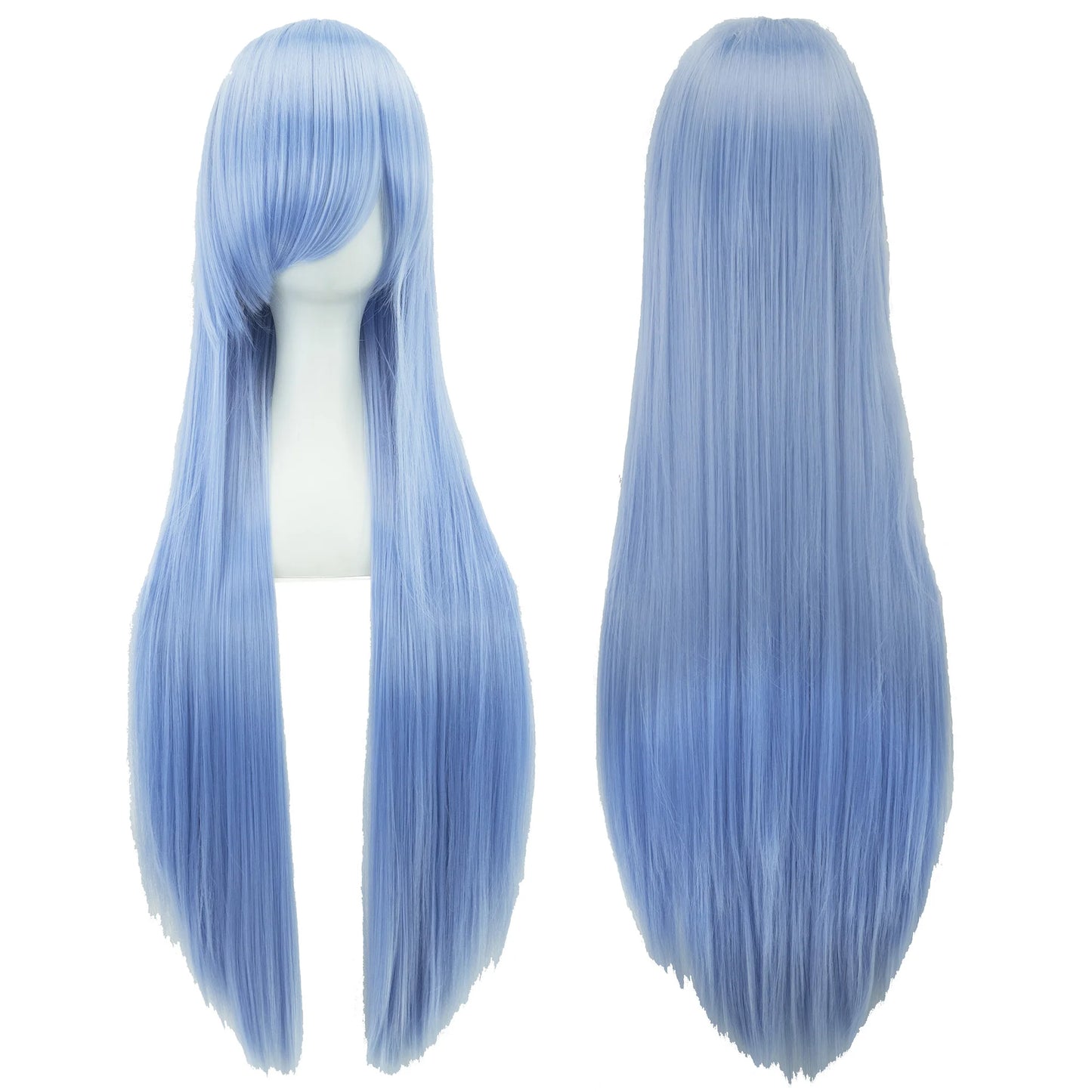 Soowee 80cm Synthetic Hair Wigs, White and Purple Cosplay Wigs, Black Straight Hair Wig for Party, Women's Wig.