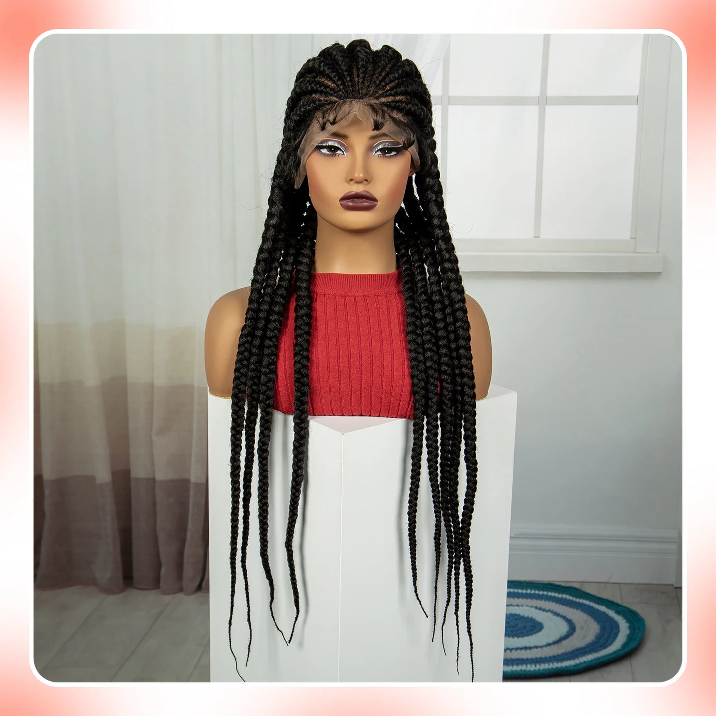 Pelucas trenzadas Cornrow de 32 pulgadas, peluca con trenzas de encaje sintético completo con pelo de bebé, peluca de encaje trenzado sin nudos Frontal para mujeres negras
