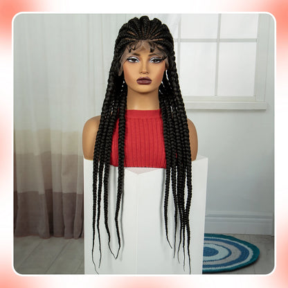 Pelucas trenzadas Cornrow de 32 pulgadas, peluca con trenzas de encaje sintético completo con pelo de bebé, peluca de encaje trenzado sin nudos Frontal para mujeres negras