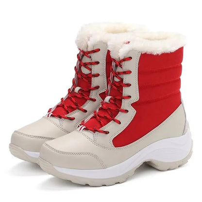 Botas de mujer, botas de tacón impermeables para invierno, botines de plataforma Tren, zapatos de nieve para mantener el calor, botas cortas de felpa para exteriores