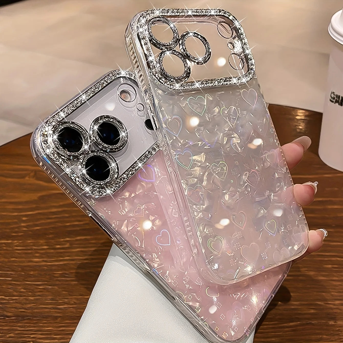Funda de teléfono con patrón de carcasa láser de amor de cristal brillante elegante para iphone 17 Air 16 15 14 Plus 13 12 Pro Max cubierta de película de lente suave.