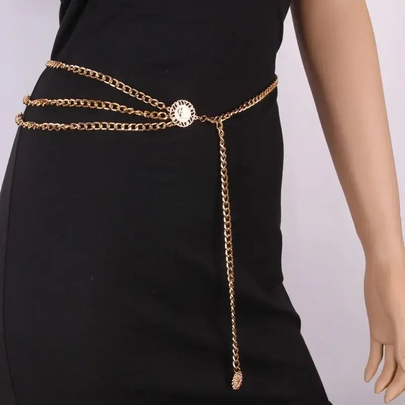 Estilo Punk Hip Hop, cadena de cintura que combina con todo, Luna, cinturón de Metal Vintage para mujer, cinturón de cadena de cintura alta Vintage para mujer.