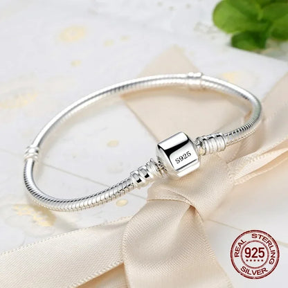 Joyería fina Original hecha a mano, pulsera de plata de ley 925 con dijes, pulseras de hueso de serpiente suaves y lisas para mujer