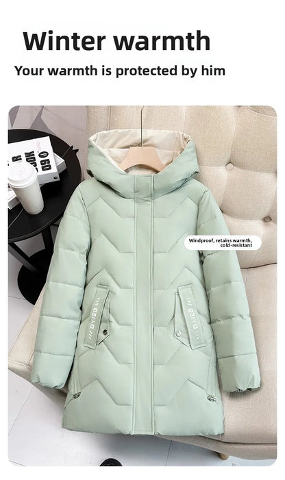 Chaqueta de plumón de longitud media para mujer, de alta gama, gruesa, cálida y elegante, estilo coreano, para el invierno, c...