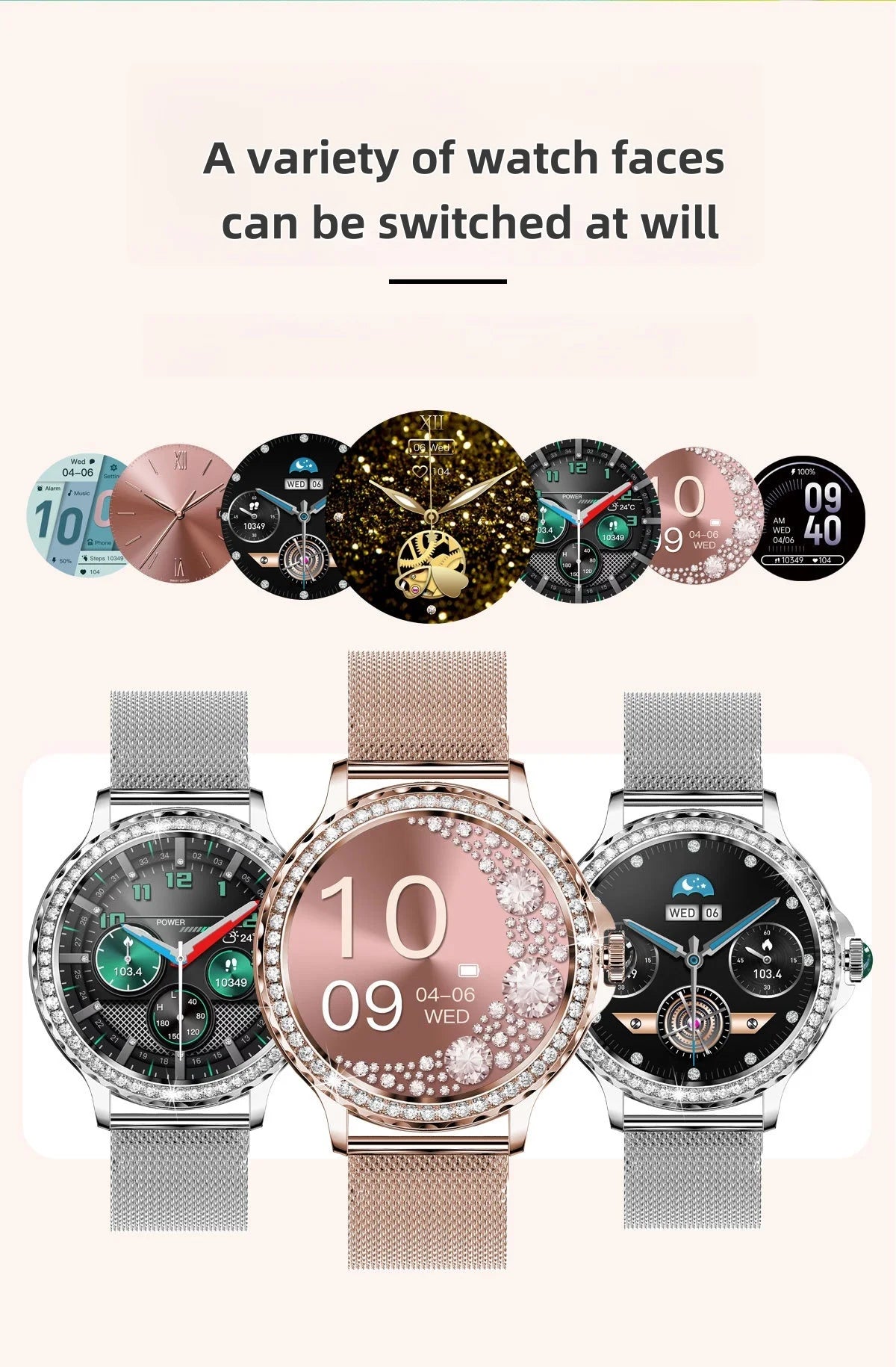 Reloj inteligente de moda para mujer NX19 llamada bluetooth pulsera deportiva inteligente IP68 reloj impermeable con diamantes
