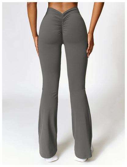 Women's V-shaped Yoga Pants, Flared Leggings, High-Waisted Wide-Leg Pants, Sports Flared Pants for Gym and Fitness, Dance Pants.