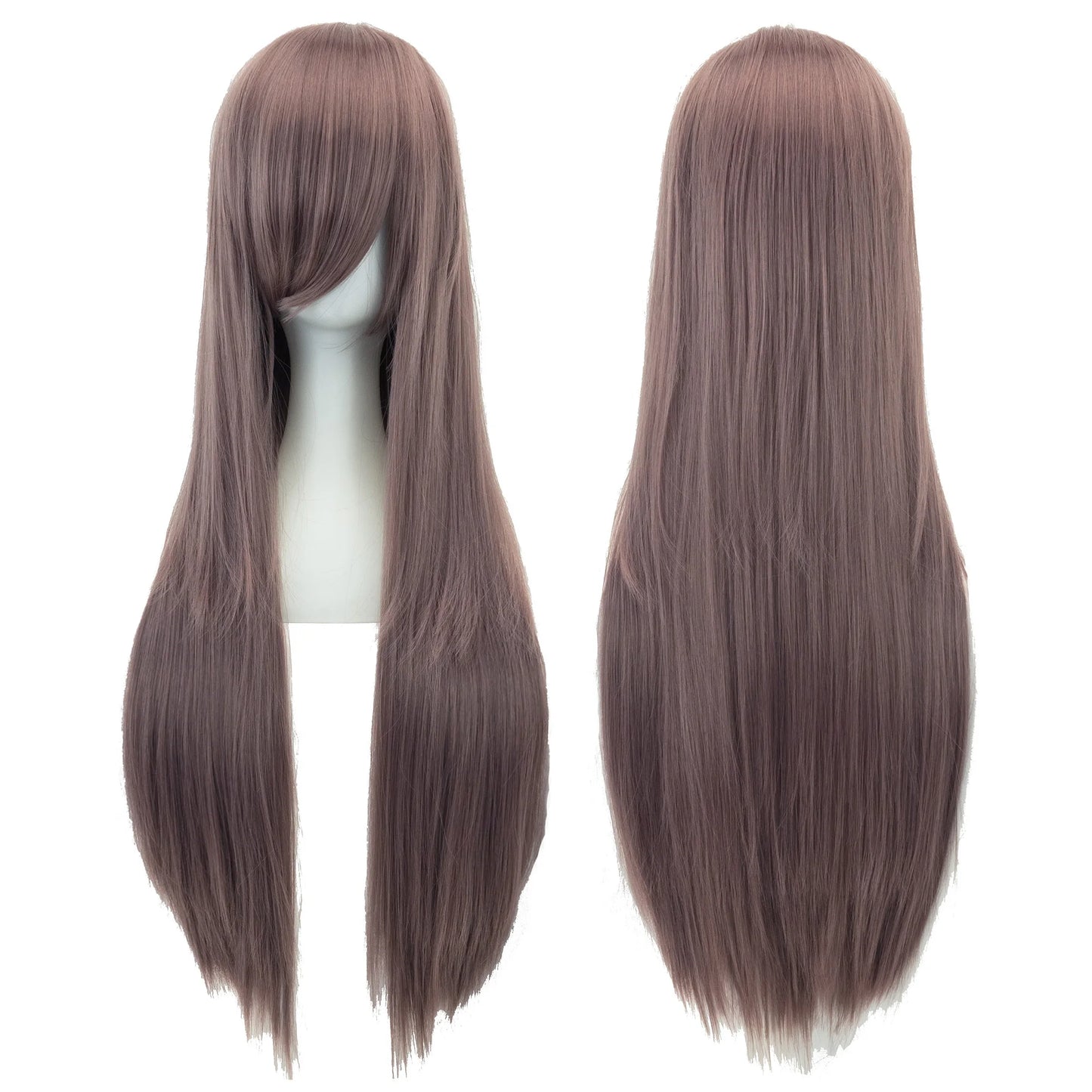 Soowee 80cm Synthetic Hair Wigs, White and Purple Cosplay Wigs, Black Straight Hair Wig for Party, Women's Wig.