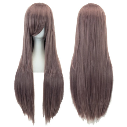 Soowee 80cm Synthetic Hair Wigs, White and Purple Cosplay Wigs, Black Straight Hair Wig for Party, Women's Wig.