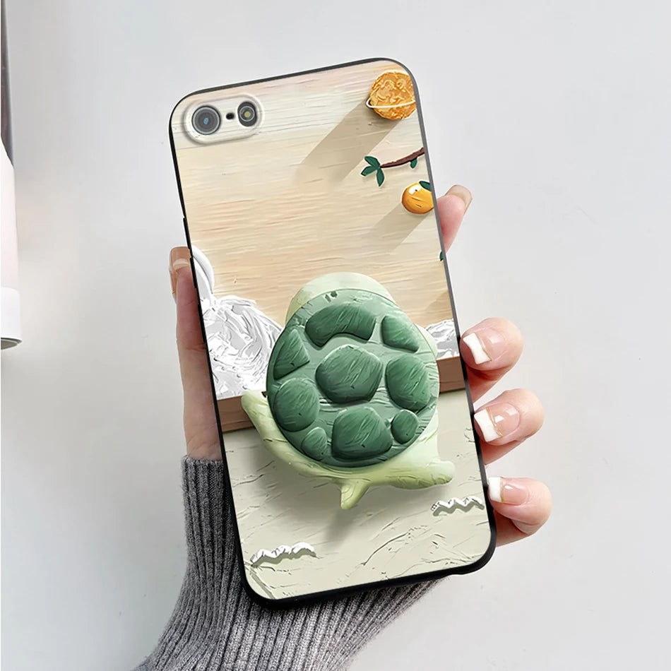 For iPhone 5 5S Case Cute Bear Cartoon Frog Painted Soft Cover For iPhone SE 2016 2020 2022 SE2 Silicone Phone Case Coque Funda