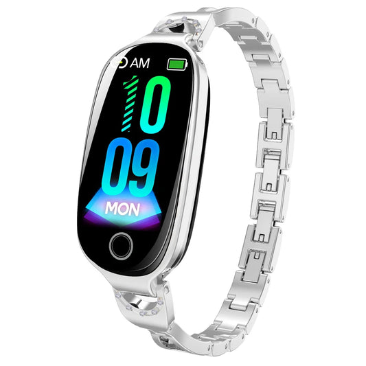 Reloj inteligente de moda para mujer con correa de caja de Metal llamadas Bluetooth recordatorio Menstrual femenino Monitor de presión arterial y frecuencia cardíaca