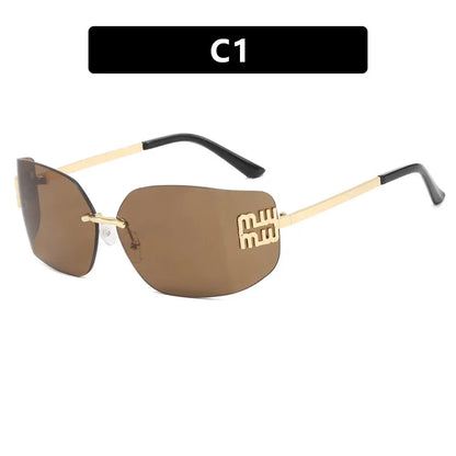 Gafas sin montura de lujo de Metal Funky para mujer, gafas clásicas con remaches de diseñador de marca, gafas de curvas con gradiente rectangular para mujer