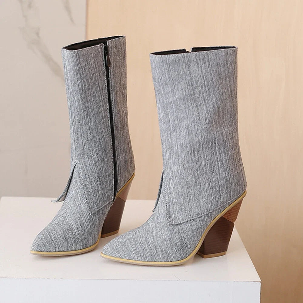 Botas De Mujer Botas De diseñador Mujer moda Sexy tacones altos puntiagudos cremallera lateral Botas cortas zapatos De plataforma talla grande 48 4005