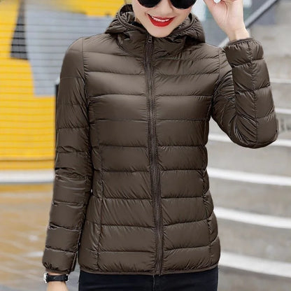 New Women's Hooded Down Jacket, Short, Thick, Warm, Casual, Lightweight, Korean Style, Simple Design