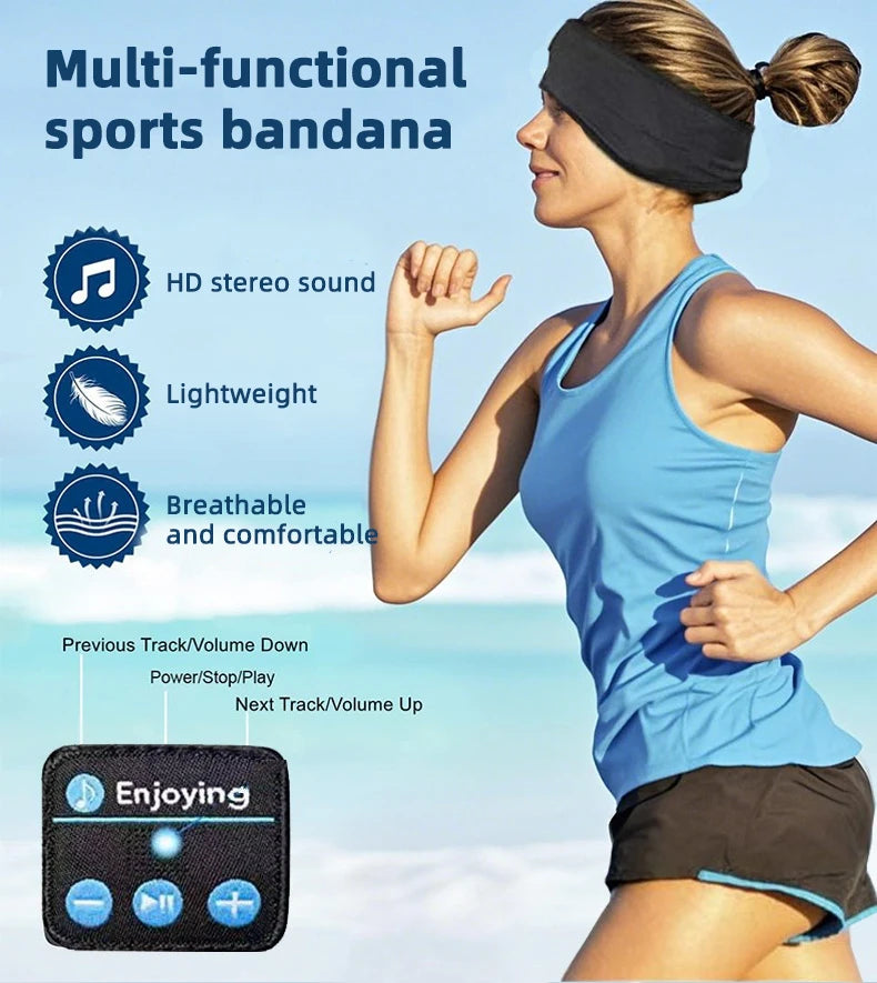 HOMEFISH BT Sports Headband Headphones for Sleeping Elastic Wireless Music Eye Mask Headphones Wireless Bluetooth Headband