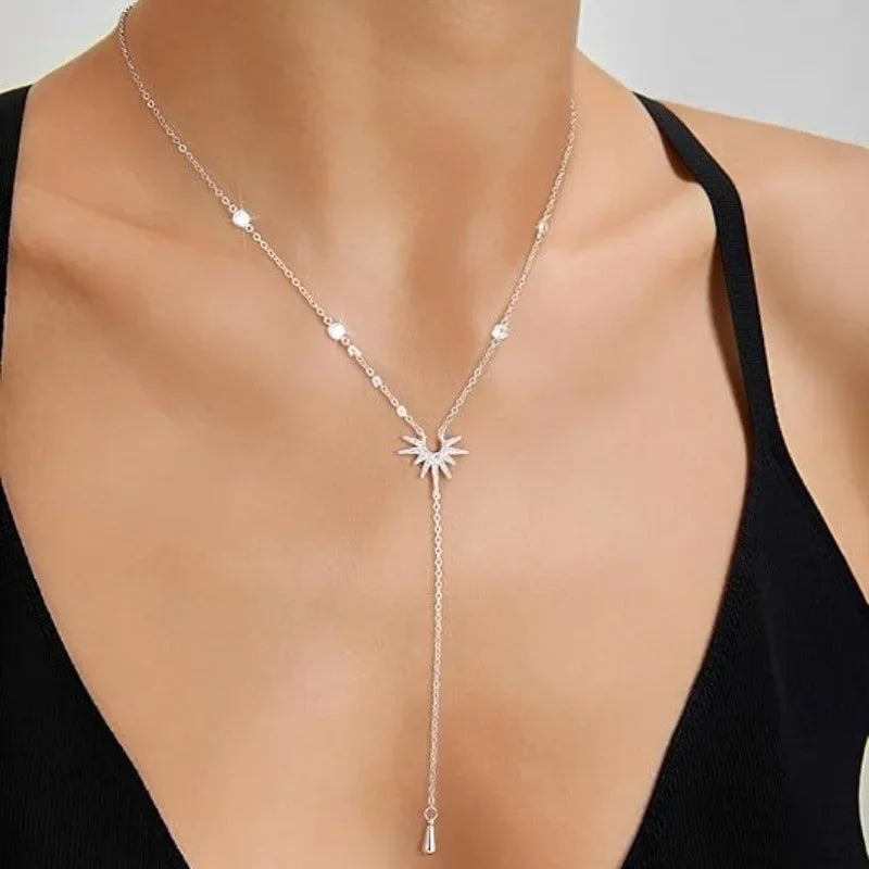 Collar con colgante en forma de Y de acero inoxidable para mujeres y niñas, gargantilla colgante con borla larga de circonia cúbica a la moda, regalos de joyería