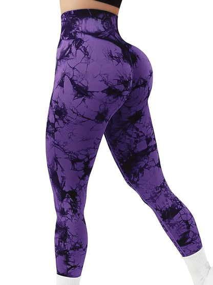 Tie Dye Leggings de entrenamiento de cintura alta sin costuras para mujer Scrunch Butt Lifting Yoga Gym Pantalones deportivos