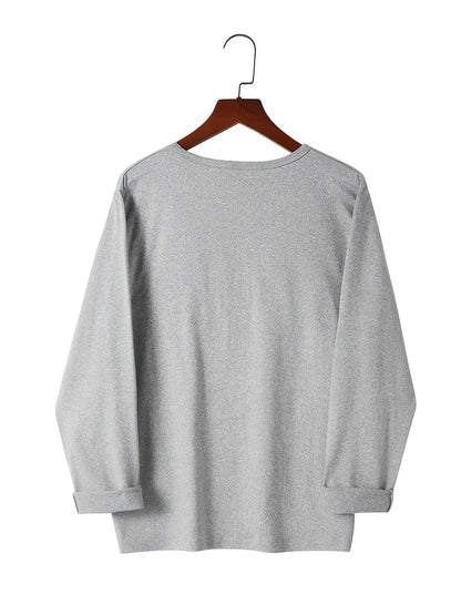 Camiseta holgada informal de algodón 100% para primavera y otoño para mujer, camiseta de manga larga con cuello redondo y estampado.