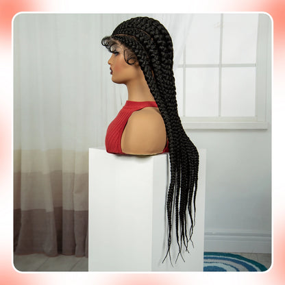 Pelucas trenzadas Cornrow de 32 pulgadas, peluca con trenzas de encaje sintético completo con pelo de bebé, peluca de encaje trenzado sin nudos Frontal para mujeres negras