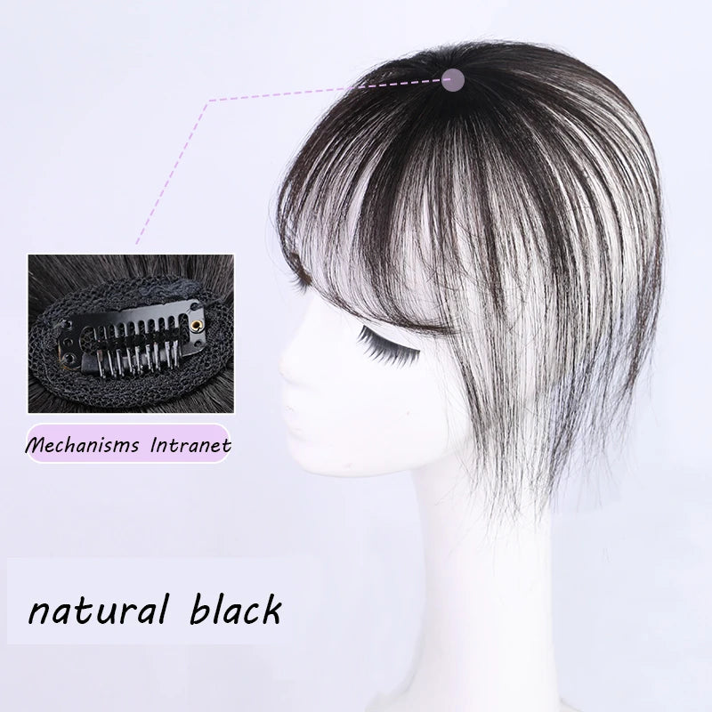 Peluca con flequillo de aire, pieza de peluca para mujer, flequillo Qi ultrafino sin rastro, peluquín de mujer de 5x5cm con flequillo de Base de piel de seda con corte