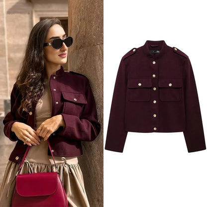 Chaqueta de Otoño Invierno para mujer, abrigos informales con cuello redondo, mangas largas, bolsillos, botones, chaquetas nuevas de un solo pecho, ropa para mujer