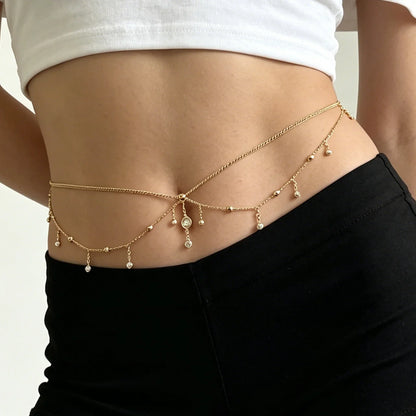 Women's Double-Layer Rhinestone Waist Chain, Elegant Design for Beach Vacations and Parties