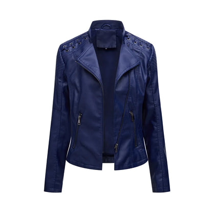 Chaqueta de cuero sintético para mujer, abrigo corto ajustado con cuello levantado y cremallera, ropa de calle para motorista, novedad de primavera y otoño.
