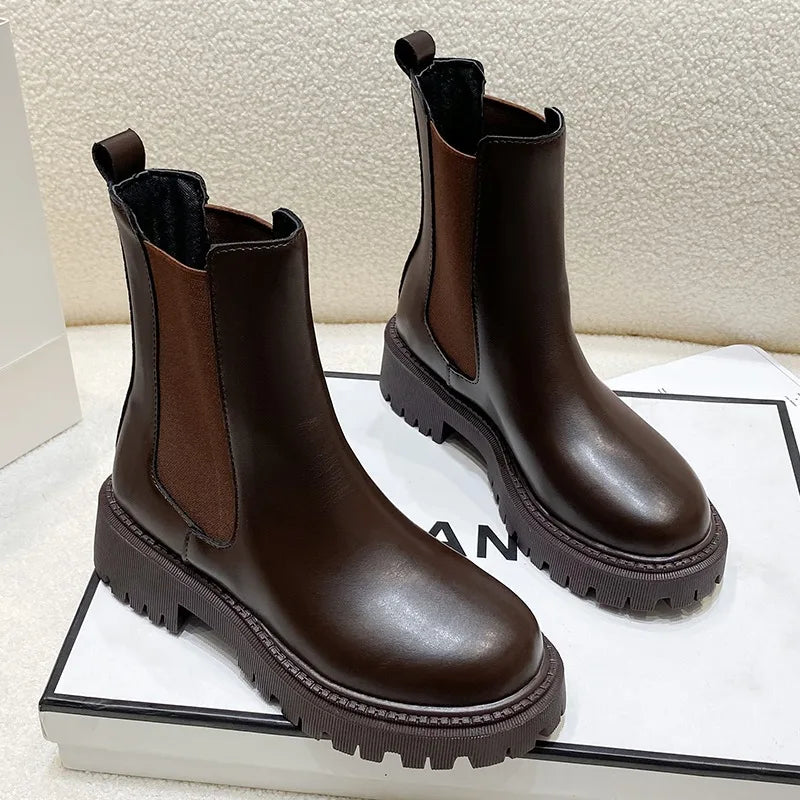 Botas Chelsea, nuevos zapatos de invierno de suela gruesa para mujer, botas cortas de suela gruesa a la moda de otoño para mujer