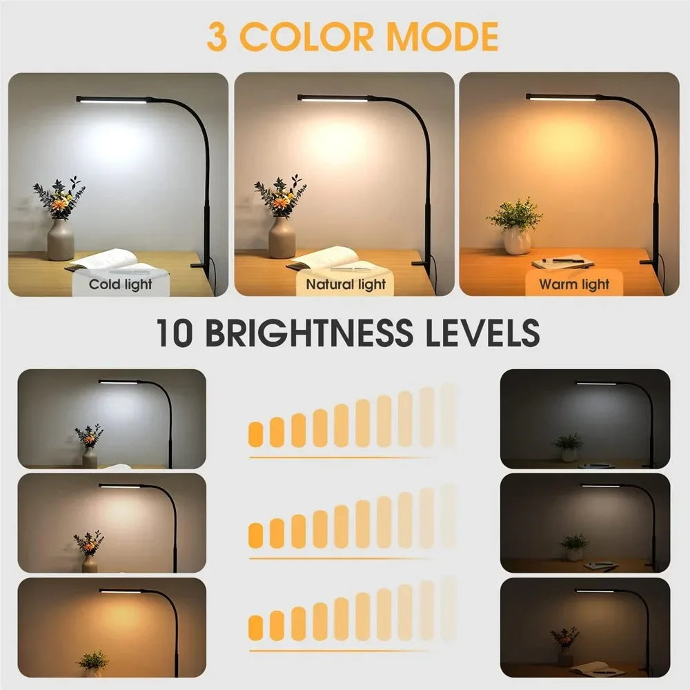 Lámpara de escritorio con Clip Led de un solo cabezal, lámparas de mesa de ordenador regulables, Monitor, luz de arquitecto, lámpara de mesa para luces de lectura de oficina