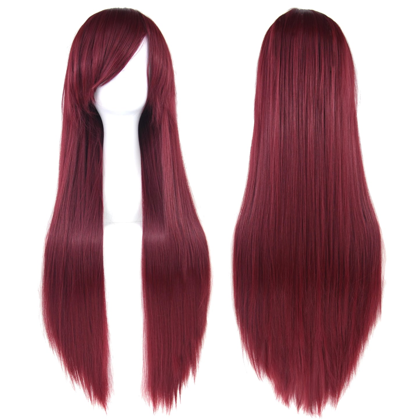Soowee 80cm Synthetic Hair Wigs, White and Purple Cosplay Wigs, Black Straight Hair Wig for Party, Women's Wig.