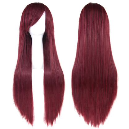Soowee 80cm Synthetic Hair Wigs, White and Purple Cosplay Wigs, Black Straight Hair Wig for Party, Women's Wig.