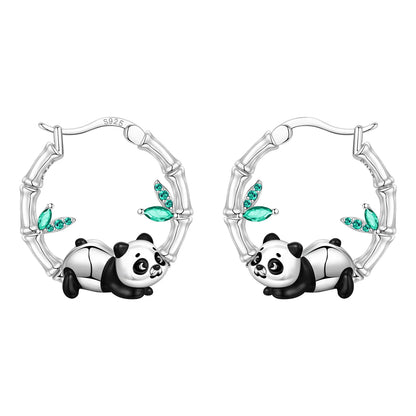 Pendientes de aro de bambú para mujer, de Plata de Ley 925 originales, con bonito Panda, joyería fina, regalos de fiesta de cumpleaños