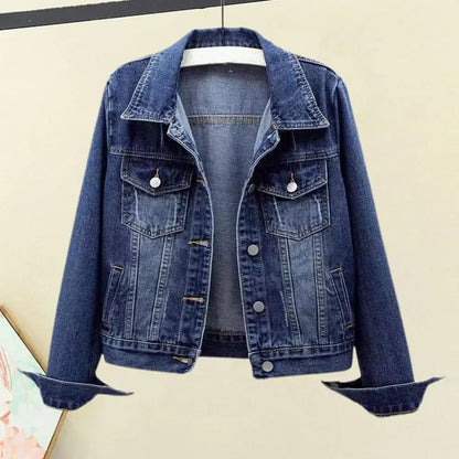 Women's denim jacket, single-breasted chest flap jacket, slim fit long sleeve short coat, retro women's denim jackets, outerwear
