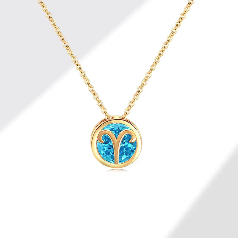 Retro Double-Sided Hollow 12 Constellation Pendant Necklaces for Women, Crystal Rhinestone Birthstone Zodiac Sign Choker