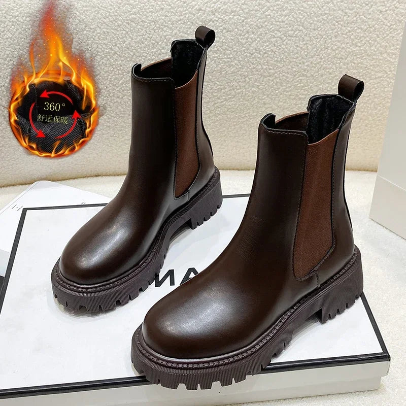 Botas Chelsea, nuevos zapatos de invierno de suela gruesa para mujer, botas cortas de suela gruesa a la moda de otoño para mujer