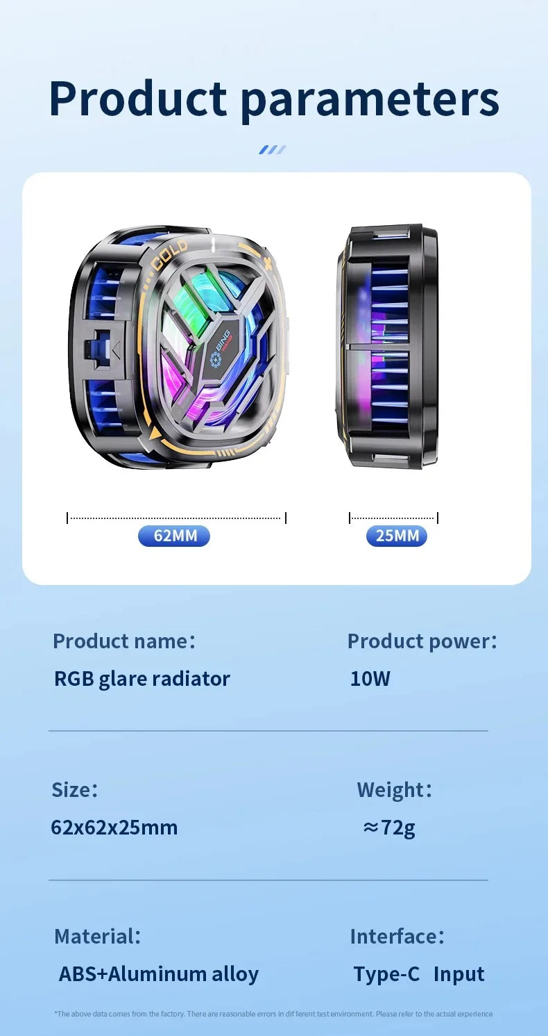 X76 2 en 1 ventilador de refrigeración de radiador móvil magnético 3 velocidades RGB para juego de teléfono PUBG iPhone Samsung Huawei